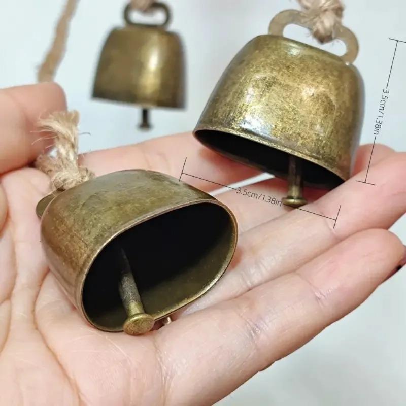 4 шт. Винтажный Подвесной Колокольчик Рустикальный Металлический Декоративный Колокольчик на Веревке из Джута Винтажные Музыкальные Колокольчики Настенное Украшение для Дома.