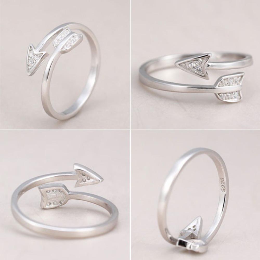 Trendy Open Toe Ring Arrow Heart Design S925 Silver Plated Adjustable Finger Ring for Women