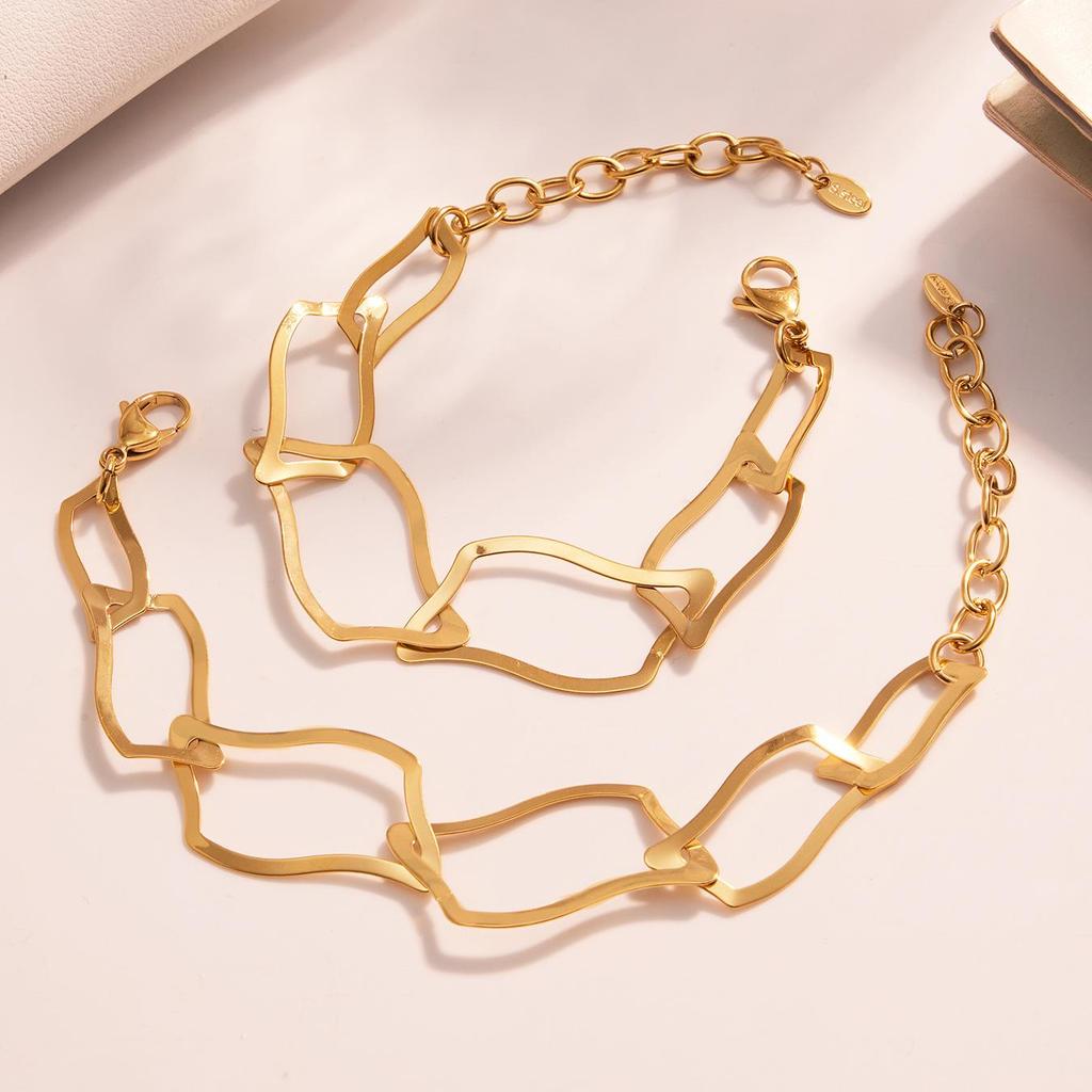 Oumika Позолоченный 18К Необычный Ювелирный Набор: Серьги, браслет и ожерелье из нержавеющей стали