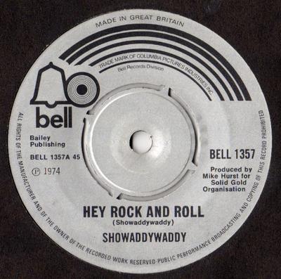 7-дюймовая пластинка SHOWADDYWADDY Hey Rock And Roll BELL1357 Bell Records 1974 UK Rock Б/у