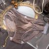 Elegant Lace Mesh Mid-Waist Satin Briefs for Women