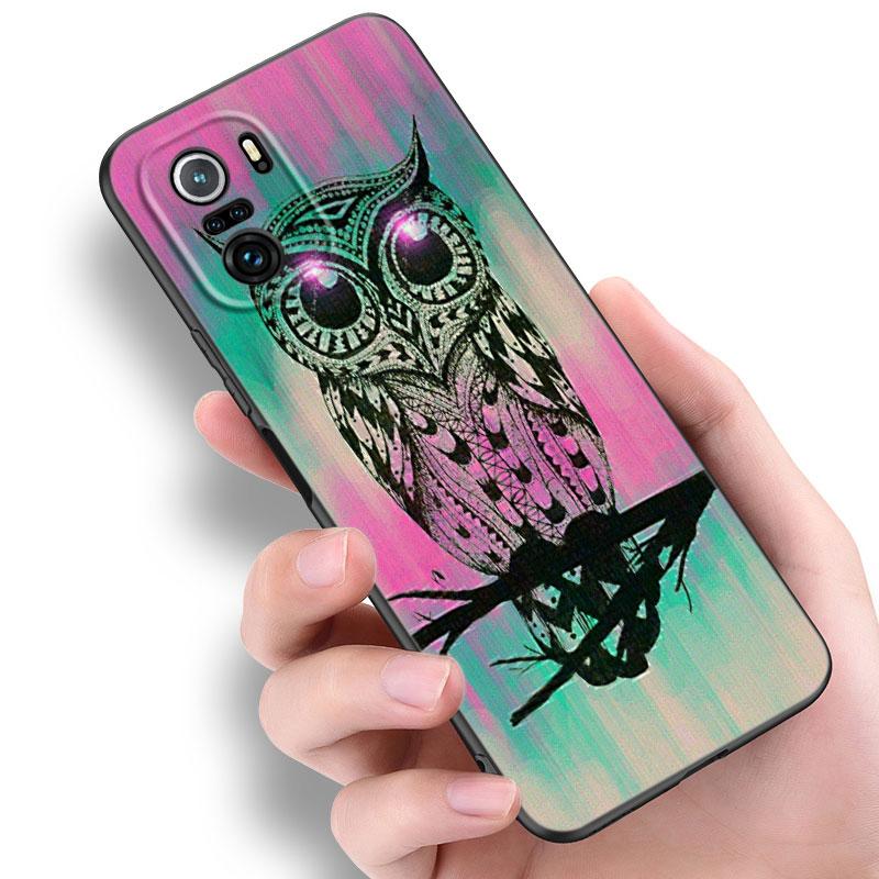 Lovely Animal Owl Black Silicone Phone Case For Xiaomi POCO X3 X4 NFC F5 M3 M4 M6 X5 X6 Pro F3 F4 GT 5G C55 C65 M5