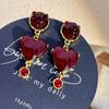 Medieval Glazed Red Love Earrings Heavy Industry Temperament Peach Heart Earrings