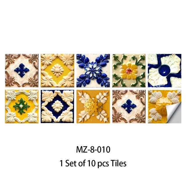 10pcs Flat Rustic Retro Tiles Wall Sticker Kitchen Backsplash Wardrobe Bathroom Glass Waterproof Self-adhesive Art Wallpaper