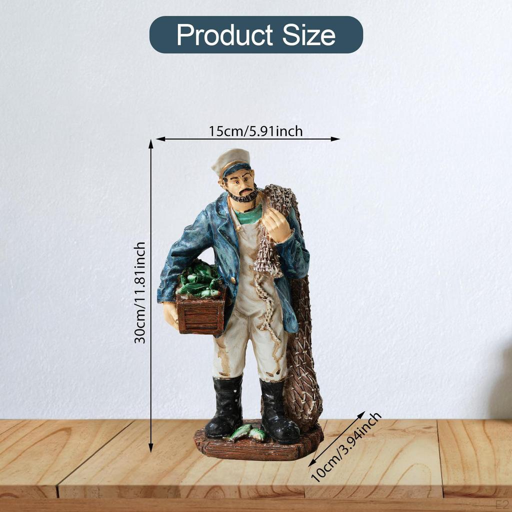 Fisherman Statue Figurine Desk Figure Decoration Home Decor Xmas Gift Sculpture Resin Sailor