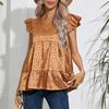 Блузка без рукавов с леопардовым принтом и оборками, женская лето 2023, милая рубашка с круглым вырезом, женские блузки, топы, модная одежда 24887