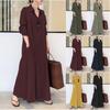 Повседневные свободные женские однотонные платья с лацканами и длинными рукавами в Европе и США, простые длинные платья больших размеров