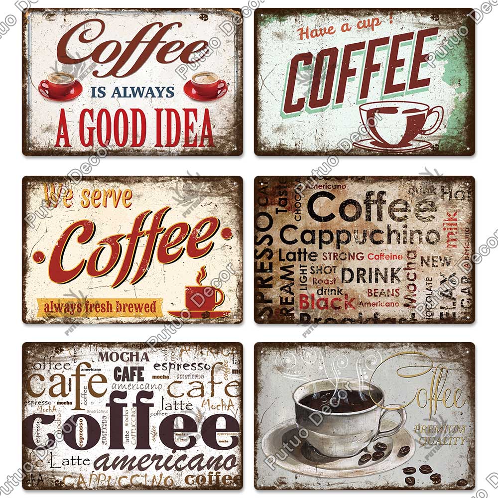 Decor Coffee Vintage Tin Sign Metal Sign Decorative Plaque Retro Plate Cafe Kitchen Living Room Coffee Bar Decoration