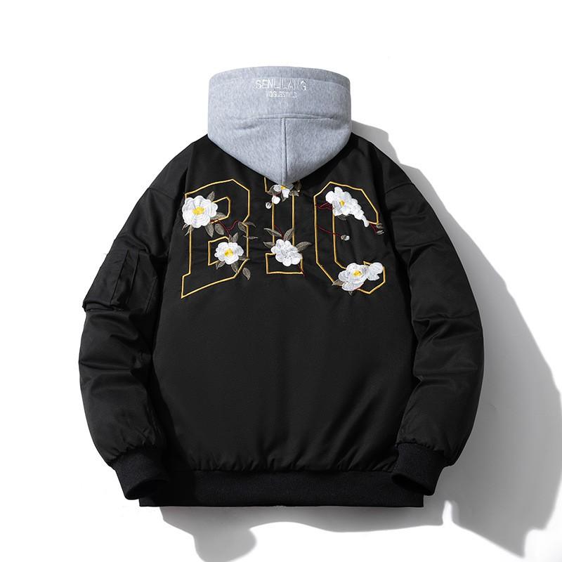 Unisex Oversized Thickened Cotton Padded Jacket With Floral Embroidery Casual Bomber Style Outerwear Winter