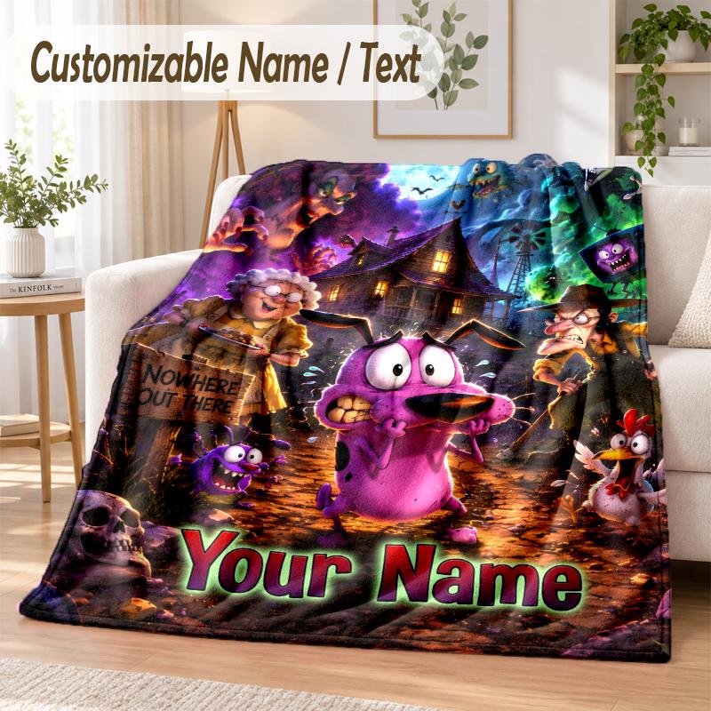 Courage the Cowardly Dog Custom Name Flannel Throw Blanket Soft Warm for Sofa Bed Indoor Home Use