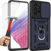 Protective Case - BOOLING - for Samsung Galaxy A53 5G - Rigid - 2 Tempered Glasses - Shockproof Navy Blue