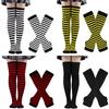 Winter Socks Gloves Set Striped Keep Warm Regular Fit Solid Color High Socks Arm Sleeves Set for Daily Wear