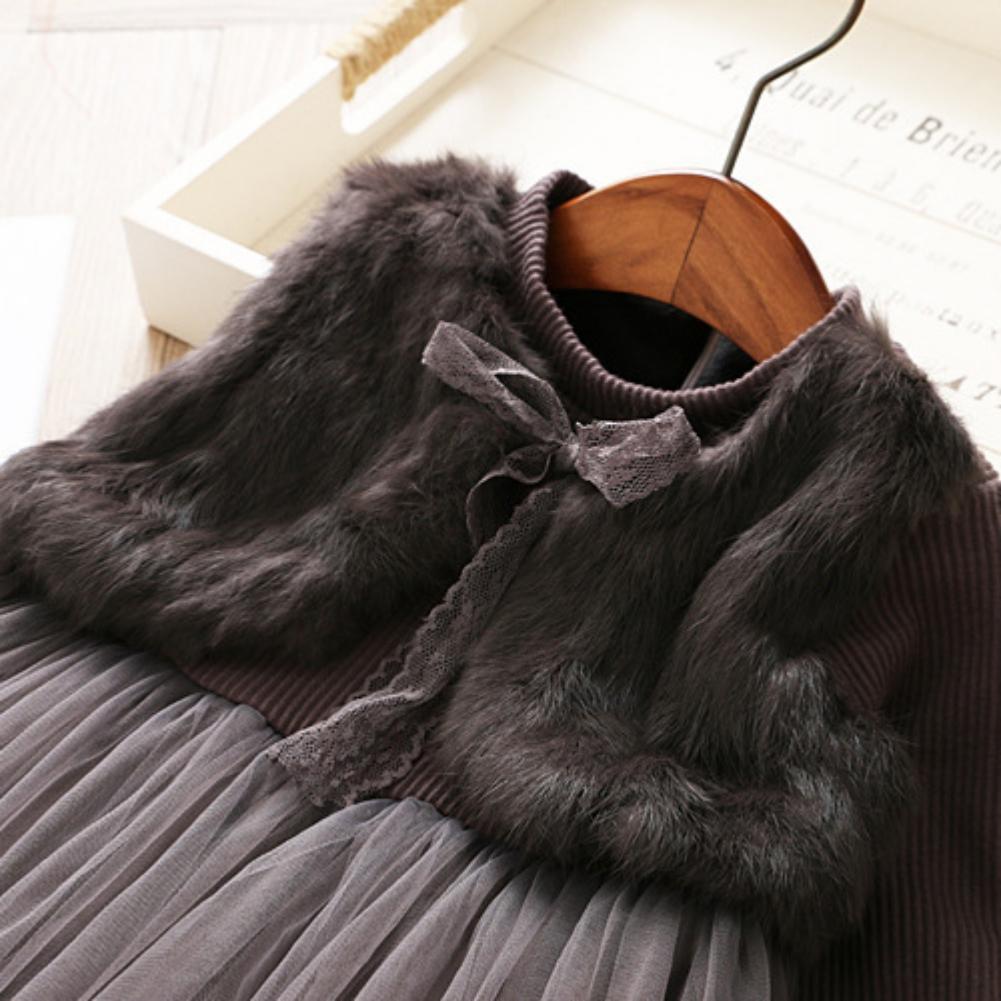 Платье принцессы из искусственного норкового бархата для девочек, зимняя вечерние принцесса с длинными рукавами, теплый сетчатый костюм, детская одежда для детей 1-7 лет