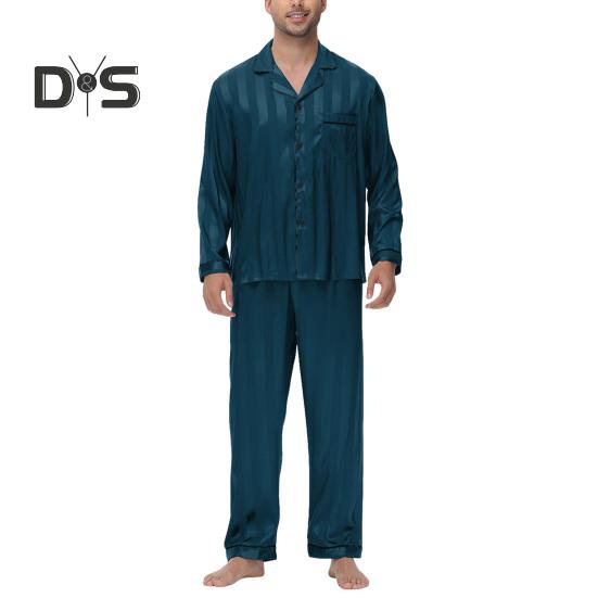 2 шт./компл. Шелковый атласный мужской пижамный комплект с пуговицами, длинными рукавами, верхом из пижамы с воротником-стойкой, пуговицами спереди, нагрудным карманом, длинными штанами, одежда для сна