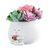 Face Planter Resin Cartoon Coffee Drinker Flower Pot Sitting Figure Succulent Planter with Drainage Hole for Indoor Outdoor Potted Plants