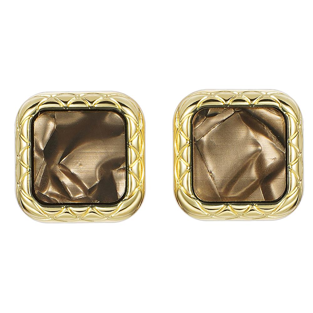Retro Square Metal Resin Large Exaggerated Stud Earrings for Women Classical Charm Trendy Jewelry