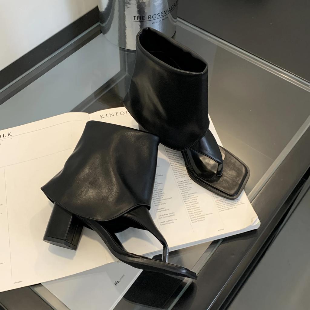 Autumn Fashion Women's Short Boots Fashionable Square Toe Thumb Toe High Heel Ankle Boots Thick Heel Sandals