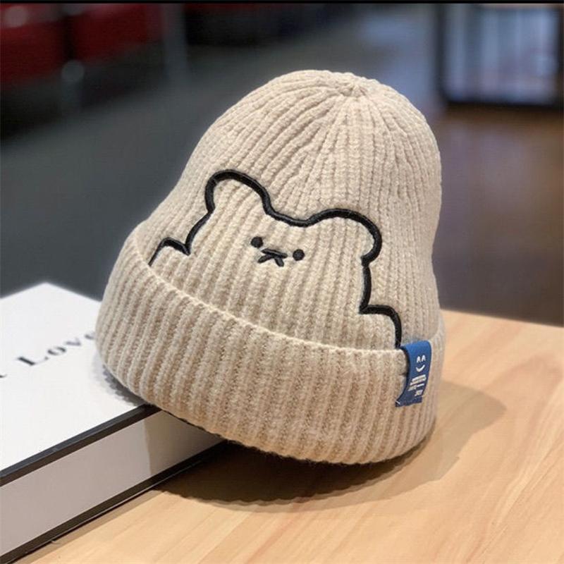 Kids Hats 2024 Boys Girls Hat Winter Baby Knitting Cute Bear Pattern Caps Fashion Keep Warm Beanie Cap Kid Accessories 0-6Years