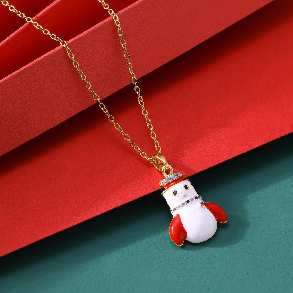 Santa Claus Rhinestone-Enamel Necklace: Light Luxury, Non-Fading Holiday Accessory for Women