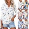 Women's Fashion Casual Lapel 3/4 Sleeve Printed Shirt Women's V Neck Up Tops