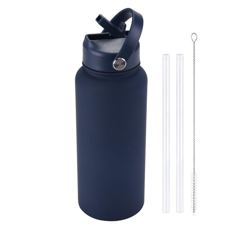 1L Stainless Steel Vacuum Insulated Water Bottle With Handle Straw Lid Outdoor Sports Travel