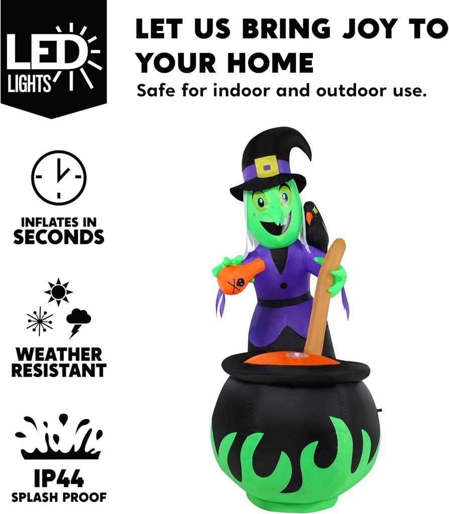 JOYFY 6 FT Halloween Witch Inflatables Outdoor Decorations Cauldron with Bubbling Potion and Light Inflatable Decorations
