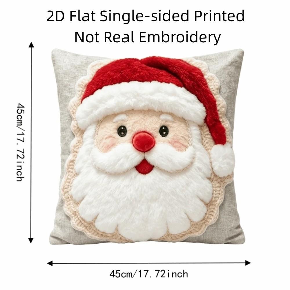 1pc Plush Christmas Pillow Cover Zipper Closure 2D Flat Pillowcase Cute Cushion Cover Sofa
