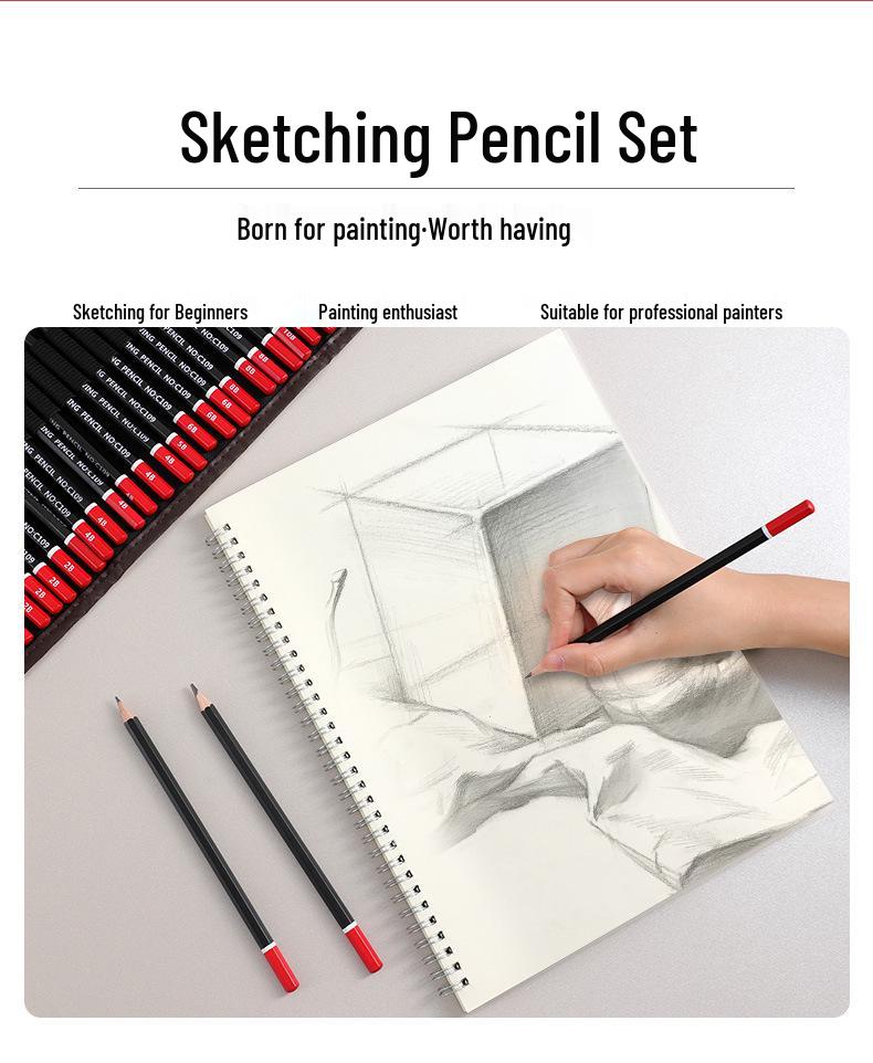 39-Piece Beginner Sketching Set: Charcoal Pencils, Eraser, Paintbrushes & Pencil Roll-up Case