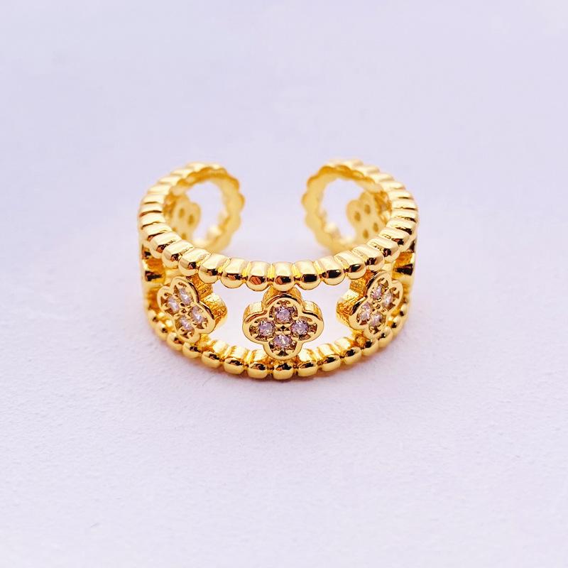 Кольцо с четырехлистным клевером женское, холодный ветер, ретро, простое, моцарелла, бриллиант, циркон, цыганская звезда, открытое кольцо на указательный палец