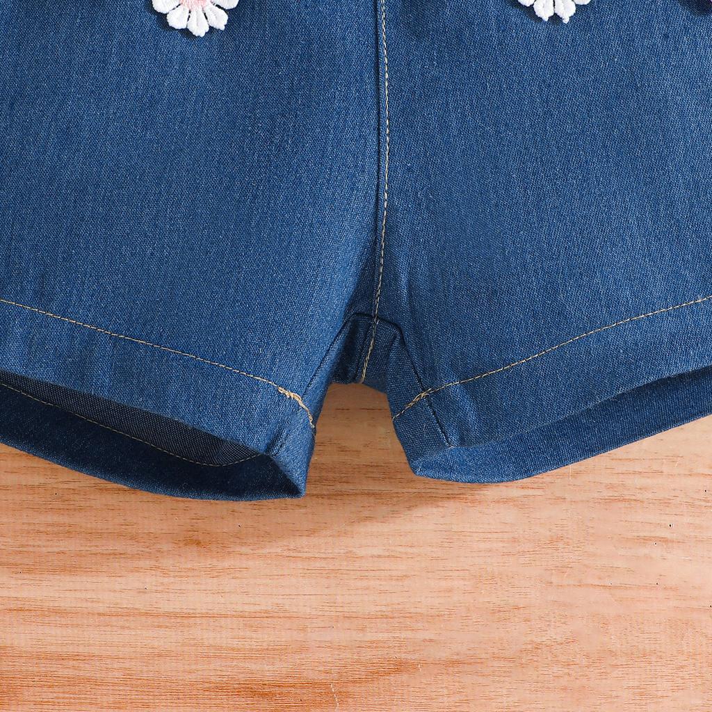 Новая детская одежда 2-8 лет, модный костюм для девочек, топ + джинсовая одежда с короткими рукавами, 2 шт., футболка с короткими рукавами для девочек