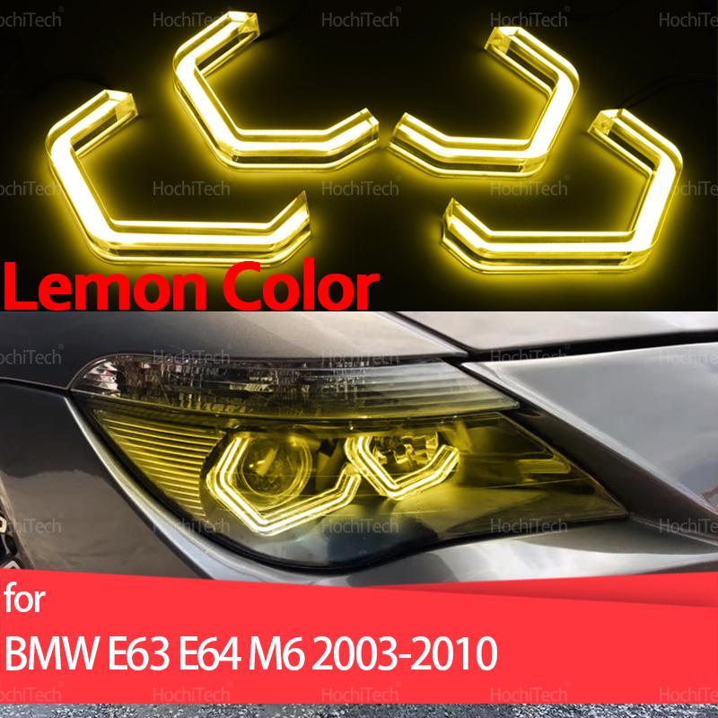 For BMW 6 SERIES E63 E64 630Ci 630i 645Ci 650i M6 03-10 M4 Style Lemon Yellow Ring Angel Eyes LED White Headlight Rings Kit DRL