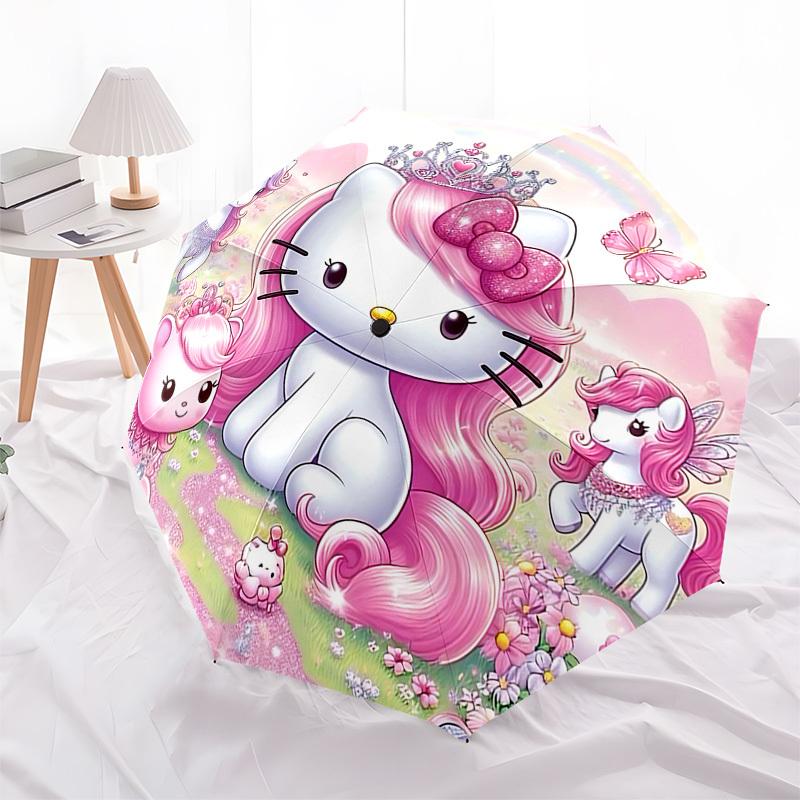 1pc Hello Kitty, Princess umbrella automatic open/close, 8-Rib Durable Frame, Compact Folding Design, Ideal Birthday/Holiday Gift 1178A