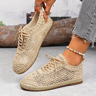 Женские вязаные туфли-мокасины на шнуровке