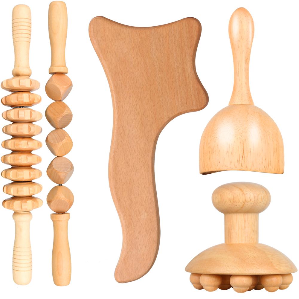 Природный деревянный терапевтический массажер, набор для облегчения боли, против целлюлита, для похудения, лифтинг Гуа Ша, расслабляющий массаж, масло, наборы инструментов для ухода