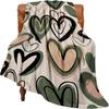 Heart Pattern Flannel Throw Blanket – Artistic Green Beige Design, Soft Cozy Fleece for Home, Office, Sofa  Car  All-Season Use