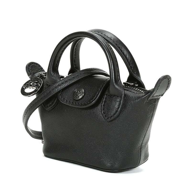 Longchamp Le Pliage Cuir Мини Сумка-Пельмень Женская Сумка на Плечо Черная 10099757001