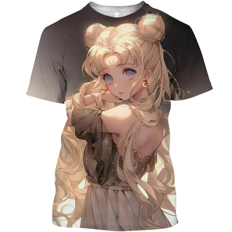 2024 Street Wear Футболка Смешная футболка Sailor Moon Street Wear Топ женский 3D принт женский графический аниме девушка y2kМужская одежда