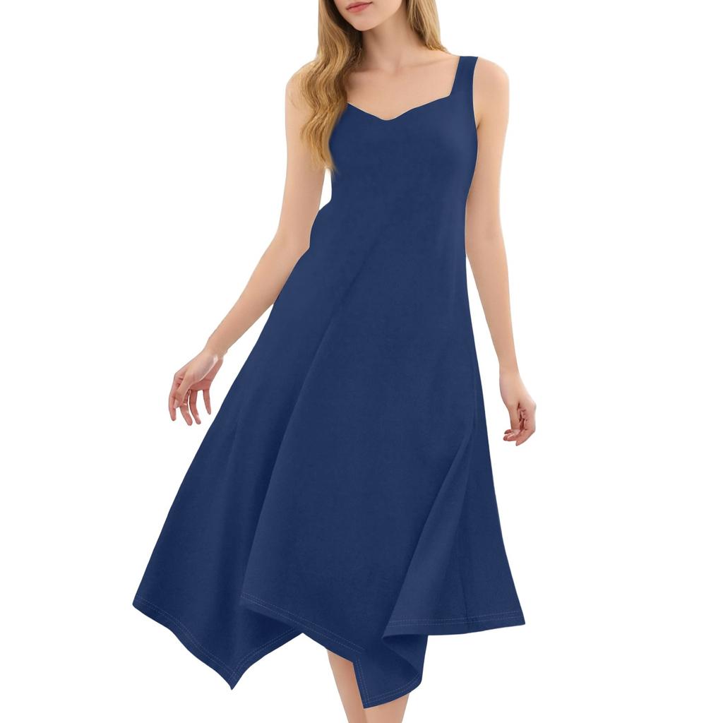 Женское повседневное модное платье миди без рукавов с круглым вырезом и нерегулярным подолом