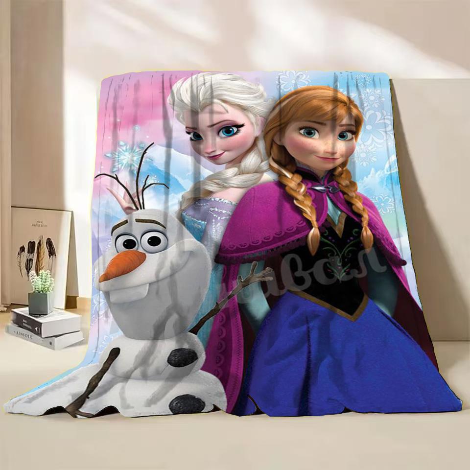Disney Frozen Elsa Princess Childrens Adult Soft Flannel Blanket Fluffy Baby Plush for Bedroom Travel Office Cover Warm Blankets