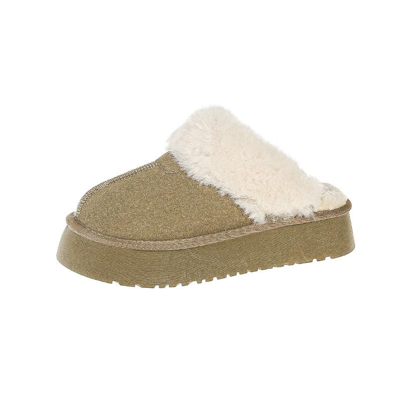 2024 Autumn and Winter New European and American Fashion Wooly Thick Sole Half Drag Women's Shoes Wear Slippers Outside The Home