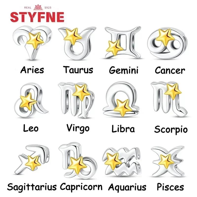 Мультяшный Телец Близнецы Звезда Сердце Набор Двенадцати Знаков Зодиака Оригинальные Медные Шармы Бусины Подходят для Браслета Сделай Сам Подарок на День Рождения Женщинам