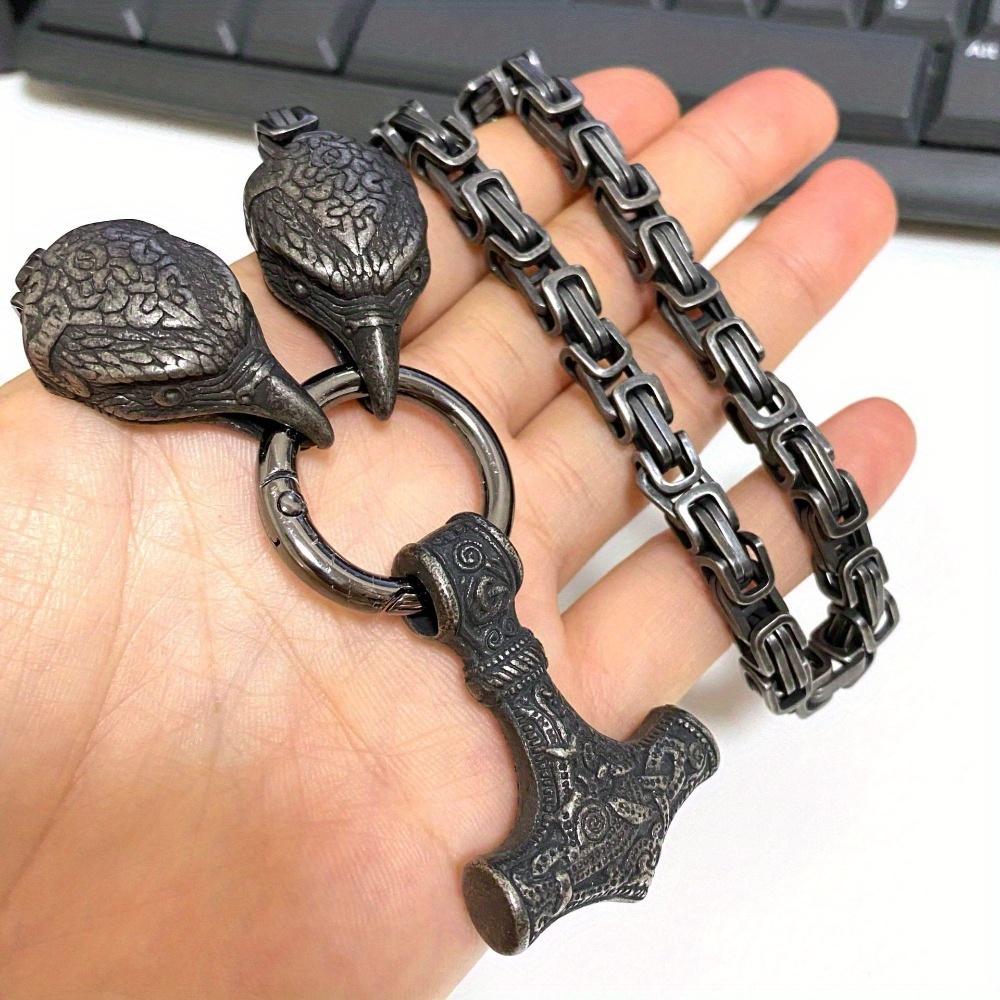 Nordic Mythical Culture Viking Bird Head Stainless Steel Necklace Vintage Hammer Pendant Emperor Necklace