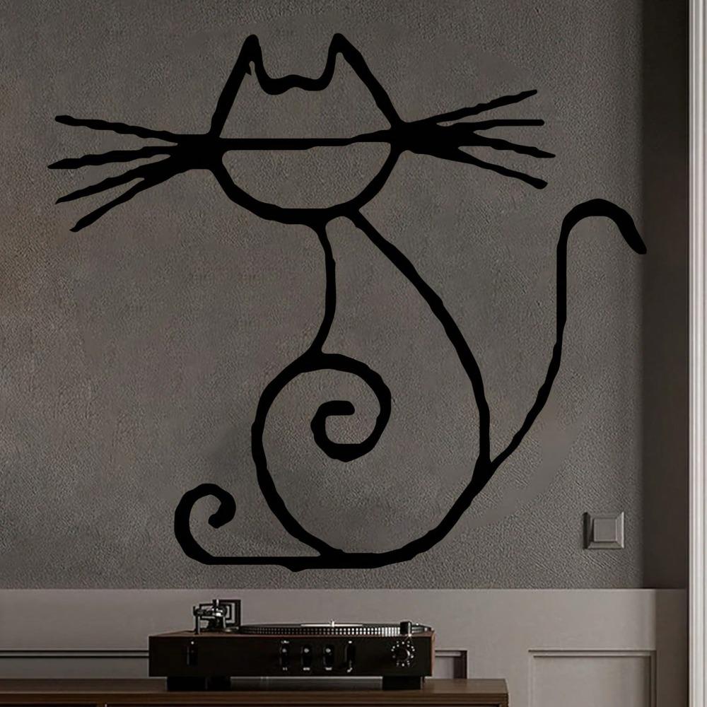 Metal Wall Art Abstract Cat Sculpture Modern Home Decor Powder Coated Iron