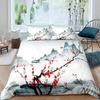 Red Plum Blossom King Queen Duvet Cover Ink Landscape Painting Bedding Set Chinese Style Quilt Cover Polyester Comforter Cover