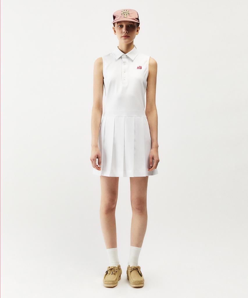 Mayol Logo Embroidered Pleated Dress_White