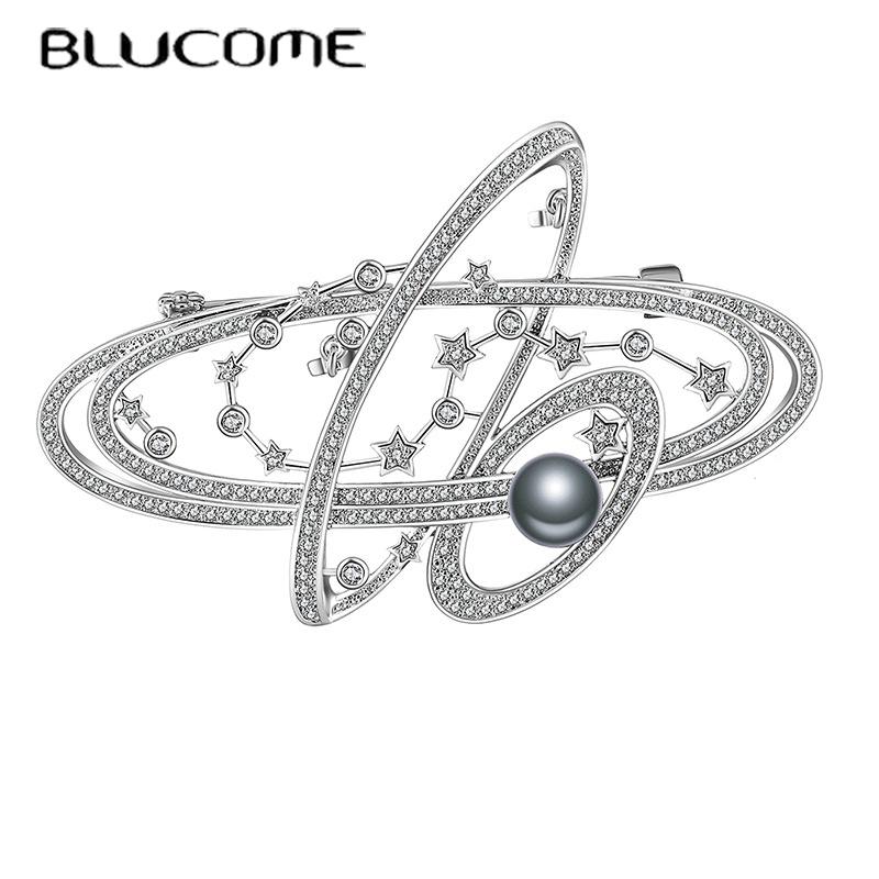 Blucome Planet Brooch Diamond Zircon Pins Women's Brooch for Coat Suit Bag Hijab Gifts