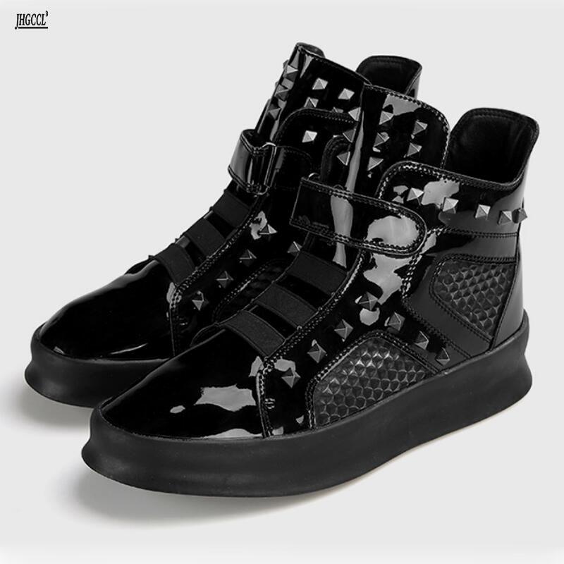 Новые спортивные кроссовки, мужская обувь в стиле хип-хоп, корейская трендовая обувь, британские ботинки на высоком голенище с заклепками, кроссовки для уличных танцев 7