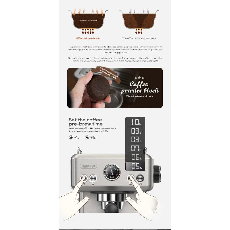 HiBREW H10A Semi-Auto Espresso Machine - 20Bar Pump (Rich Crema), 58mm Portafilter, Temp Adjustable, Stainless Steel, Cold/Hot for Home/Office