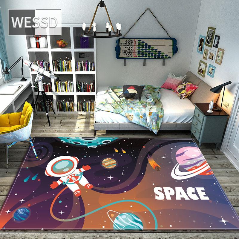 Мультяшный космический ковер для спальни Wasahble Universe Planet коврик для нескользящего милого декора комнаты