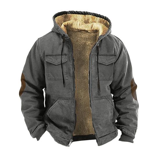 Мужская термокуртка с капюшоном, на шнурке, с длинными рукавами, однотонная, с карманами, на молнии